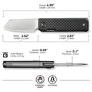 CIVIVI Kukei Front Flipper Knife Twill Carbon Fiber Overlay On Black G10 Handle (2.02" Satin Finished Nitro - V Blade) C25036 - 4, With 1PC Black Leather Sheath - CIVIVI