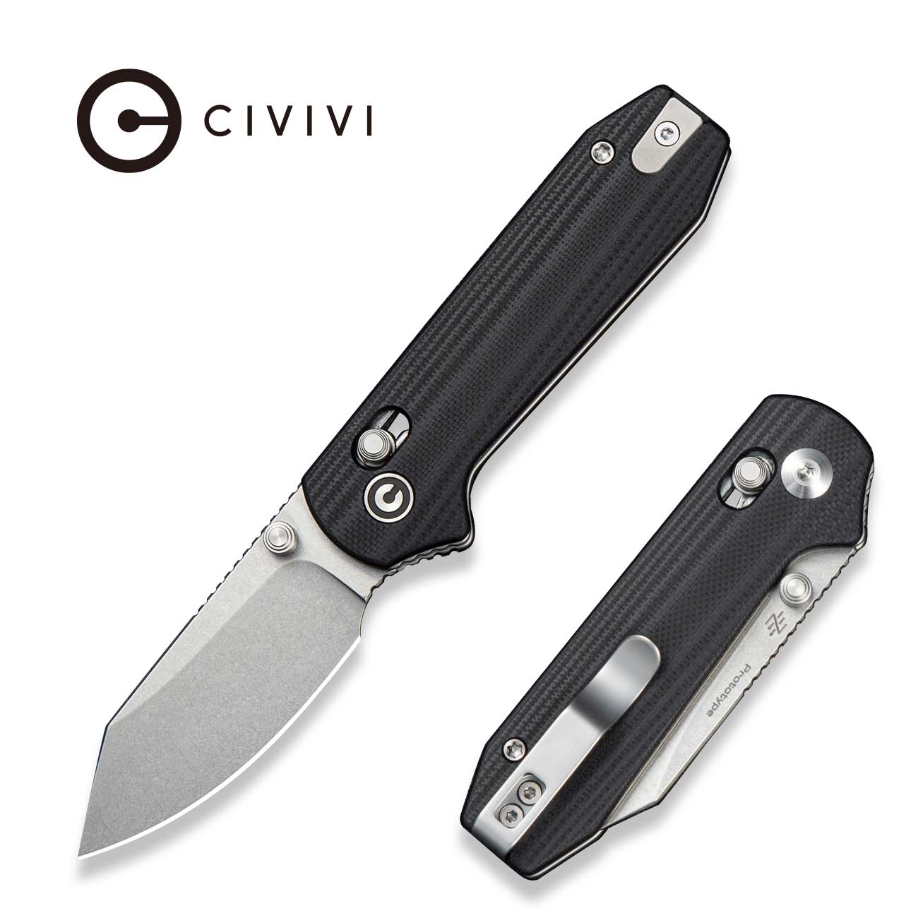 CIVIVI Lil Yonder Thumb Stud & Crossbar Lock Knife Black G10 Handle (2