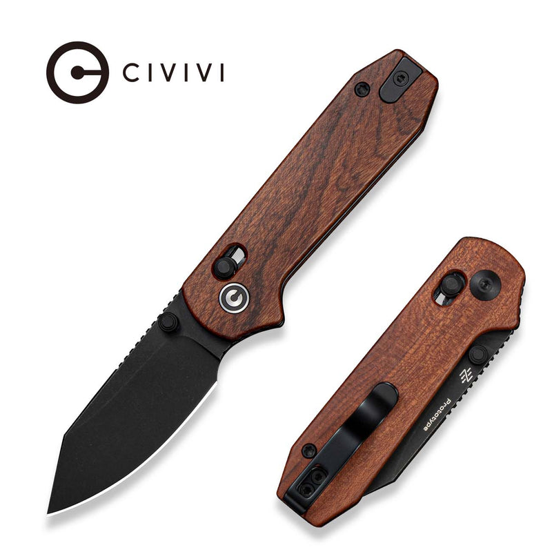 CIVIVI Lil Yonder Thumb Stud & Crossbar Lock Knife Guibourtia Wood Handle (2.44" Black Stonewashed 14C28N Blade) C25025B Sample1