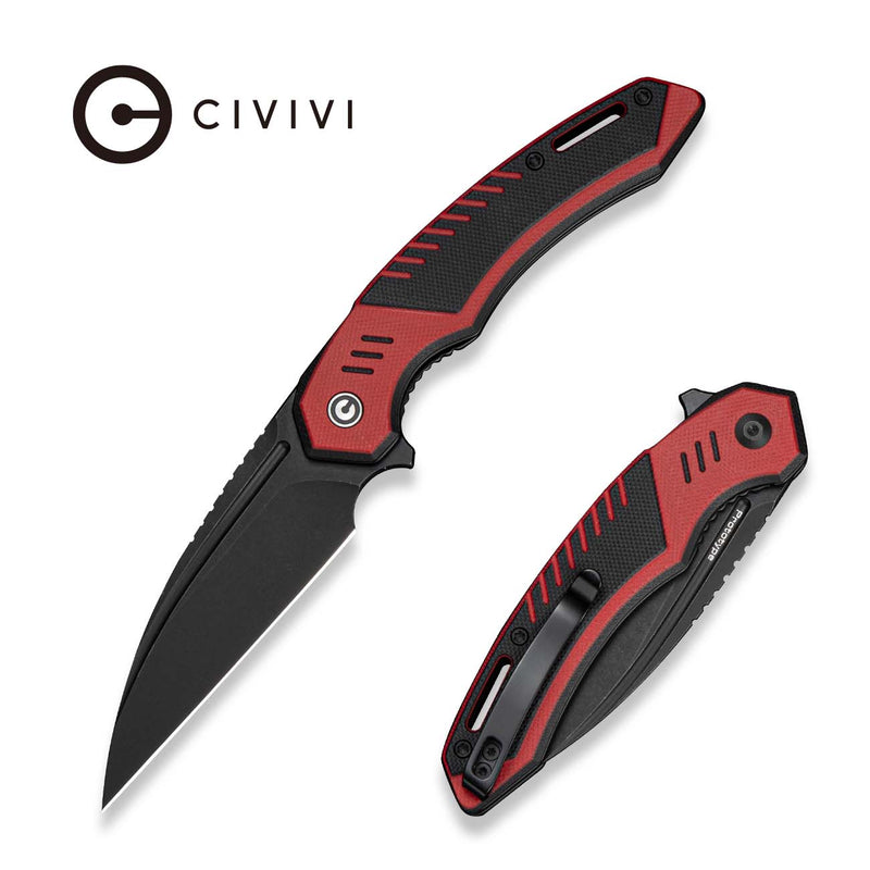 CIVIVI Lunaris Flipper Knife Black & Red G10 Handle (3.43" Black Stonewashed Nitro - V Blade) C25057 Sample1