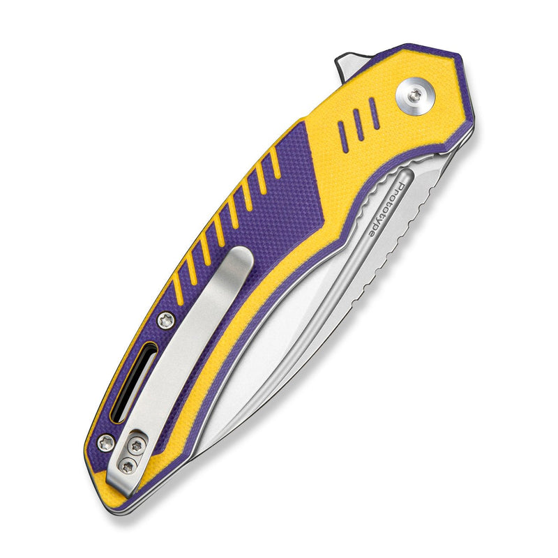 CIVIVI Lunaris Flipper Knife Purple &  Yellow G10 Handle (3.43" Stonewashed Nitro - V Blade) C25057 Sample2