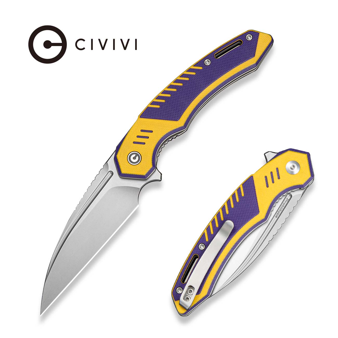 CIVIVI Lunaris Flipper Knife Purple & Yellow G10 Handle (3.43
