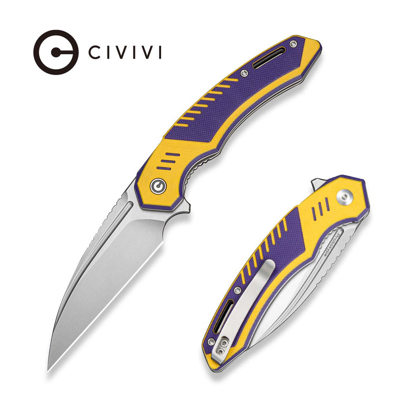 CIVIVI Lunaris Flipper Knife Purple &  Yellow G10 Handle (3.43" Stonewashed Nitro - V Blade) C25057 Sample2
