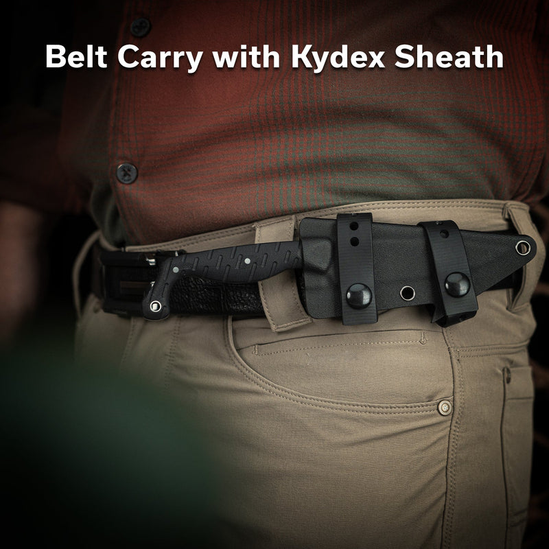 CIVIVI MDRN Hunter Fixed Blade Knife Black G10 Handle (4.12" Stonewashed Nitro - V Blade) C23078 - 1, With 1PC Black Kydex Sheath & 2PCS Black Straps