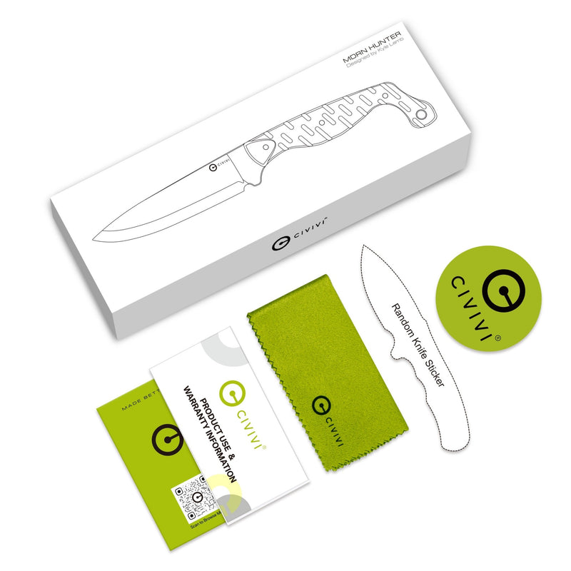 CIVIVI MDRN Hunter Fixed Blade Knife Black G10 Handle (4.12" Stonewashed Nitro - V Blade) C23078 - 1, With 1PC Black Kydex Sheath & 2PCS Black Straps