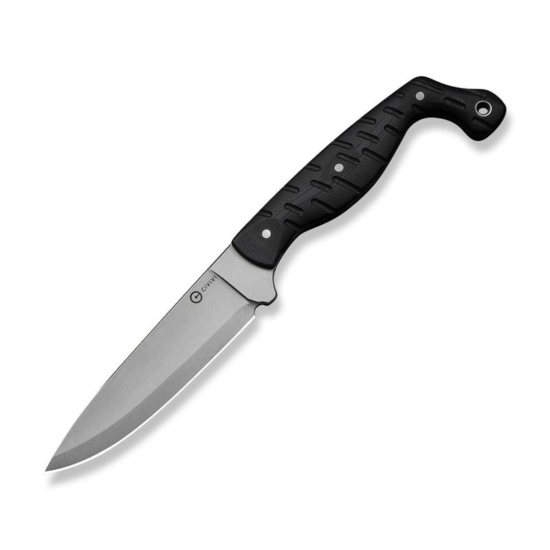 CIVIVI MDRN Hunter Fixed Blade Knife Black G10 Handle (4.12" Stonewashed Nitro - V Blade) C23078 - 1, With 1PC Black Kydex Sheath & 2PCS Black Straps