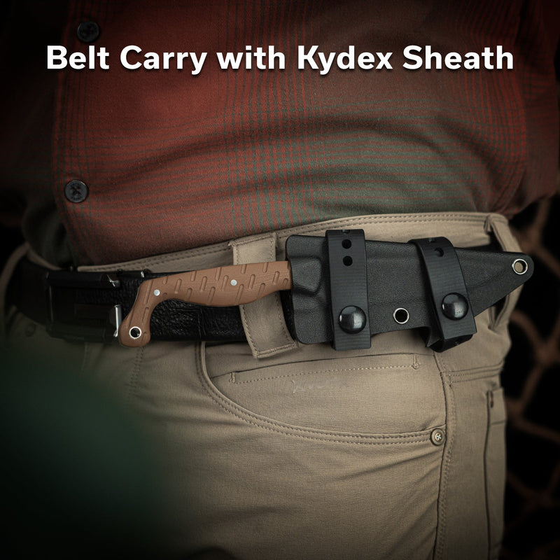 CIVIVI MDRN Hunter Fixed Blade Knife Brown G10 Handle (4.12" Satin Finished Nitro - V Blade) C23078 - 2, With 1PC Black Kydex Sheath & 2PCS Black Straps