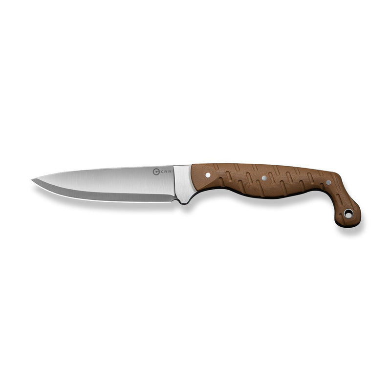CIVIVI MDRN Hunter Fixed Blade Knife Brown G10 Handle (4.12" Satin Finished Nitro - V Blade) C23078 - 2, With 1PC Black Kydex Sheath & 2PCS Black Straps
