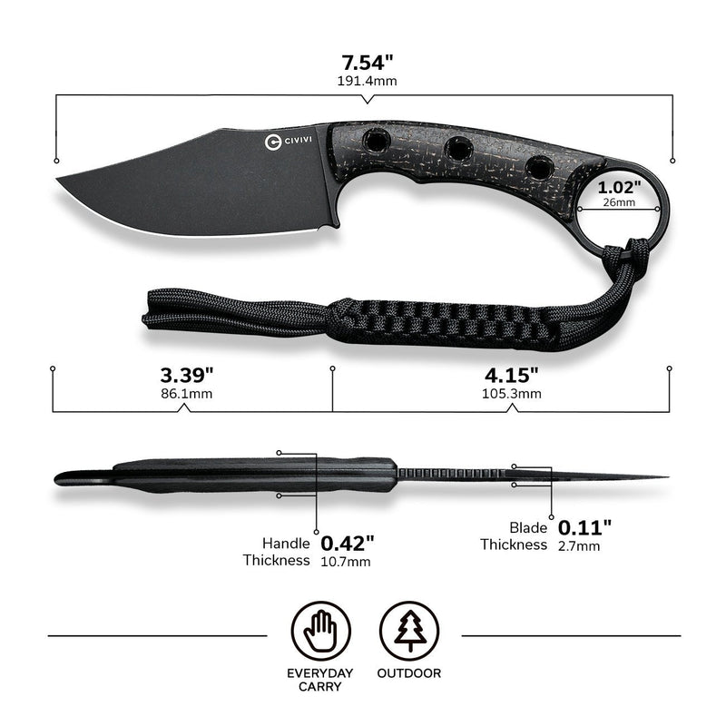 CIVIVI Midwatch Fixed Blade Knife Micarta Handle (3.39