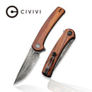 CIVIVI Mini Asticus Flipper Knife Wood Handle (3.25" Damascus Blade) C19026B - DS2 - CIVIVI