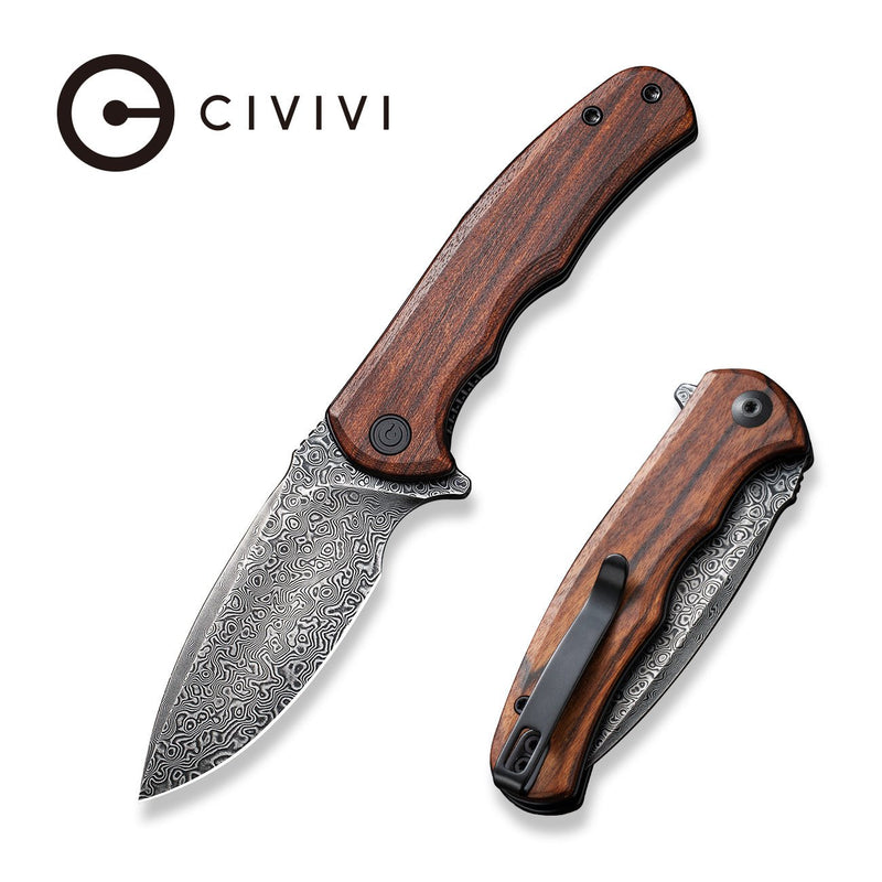 CIVIVI Mini Praxis Flipper Knife Wood Handle Damascus Blade