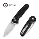 CIVIVI Mini Shakan Flipper & Thumb Stud & Button Lock Knife Ripple Patterned Black Aluminum Handle (2.48" Satin Finished Nitro - V Blade) C20052F - 1