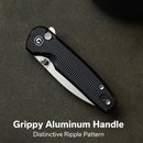 CIVIVI Mini Shakan Flipper & Thumb Stud & Button Lock Knife Ripple Patterned Black Aluminum Handle (2.48" Satin Finished Nitro - V Blade) C20052F - 1
