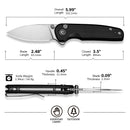 CIVIVI Mini Shakan Flipper & Thumb Stud & Button Lock Knife Ripple Patterned Black Aluminum Handle (2.48" Satin Finished Nitro - V Blade) C20052F - 1
