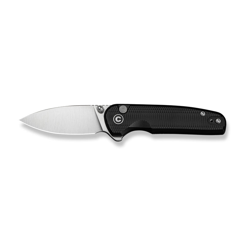 CIVIVI Mini Shakan Flipper & Thumb Stud & Button Lock Knife Ripple Patterned Black Aluminum Handle (2.48" Satin Finished Nitro - V Blade) C20052F - 1