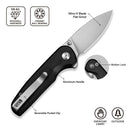 CIVIVI Mini Shakan Flipper & Thumb Stud & Button Lock Knife Ripple Patterned Black Aluminum Handle (2.48" Satin Finished Nitro - V Blade) C20052F - 1