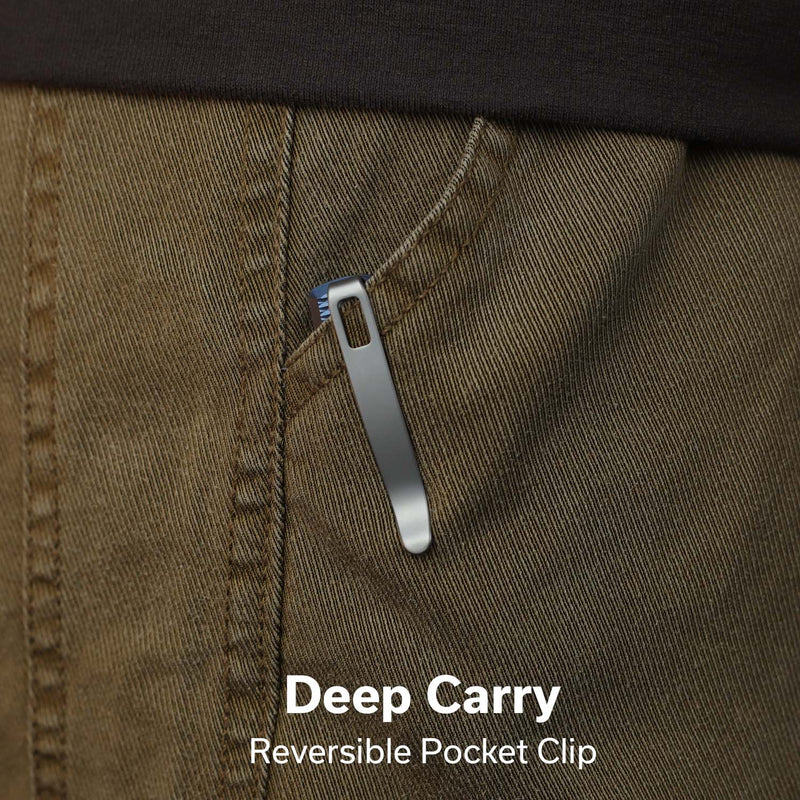 CIVIVI Mini Shakan Flipper & Thumb Stud & Button Lock Knife Ripple Patterned Blue Aluminum Handle (2.48" Damascus Blade) C20052F - DS1