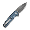 CIVIVI Mini Shakan Flipper & Thumb Stud & Button Lock Knife Ripple Patterned Blue Aluminum Handle (2.48" Damascus Blade) C20052F - DS1
