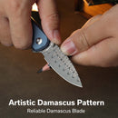 CIVIVI Mini Shakan Flipper & Thumb Stud & Button Lock Knife Ripple Patterned Blue Aluminum Handle (2.48" Damascus Blade) C20052F - DS1