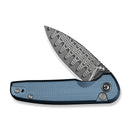 CIVIVI Mini Shakan Flipper & Thumb Stud & Button Lock Knife Ripple Patterned Blue Aluminum Handle (2.48" Damascus Blade) C20052F - DS1