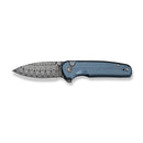 CIVIVI Mini Shakan Flipper & Thumb Stud & Button Lock Knife Ripple Patterned Blue Aluminum Handle (2.48" Damascus Blade) C20052F - DS1