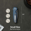 CIVIVI Mini Shakan Flipper & Thumb Stud & Button Lock Knife Ripple Patterned Blue Aluminum Handle (2.48" Damascus Blade) C20052F - DS1