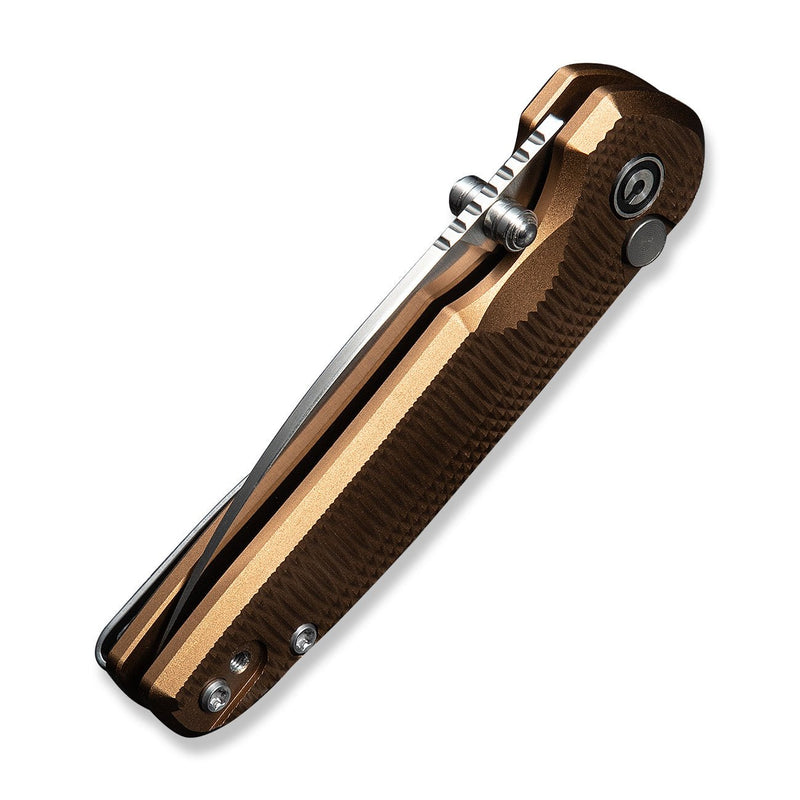 CIVIVI Mini Shakan Flipper & Thumb Stud & Button Lock Knife Ripple Patterned Coyote Brown Aluminum Handle (2.48" Satin Finished Nitro - V Blade) C20052F - 3