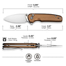 CIVIVI Mini Shakan Flipper & Thumb Stud & Button Lock Knife Ripple Patterned Coyote Brown Aluminum Handle (2.48" Satin Finished Nitro - V Blade) C20052F - 3