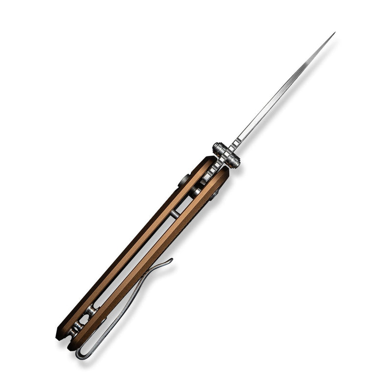 CIVIVI Mini Shakan Flipper & Thumb Stud & Button Lock Knife Ripple Patterned Coyote Brown Aluminum Handle (2.48" Satin Finished Nitro - V Blade) C20052F - 3