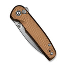 CIVIVI Mini Shakan Flipper & Thumb Stud & Button Lock Knife Ripple Patterned Coyote Brown Aluminum Handle (2.48" Satin Finished Nitro - V Blade) C20052F - 3