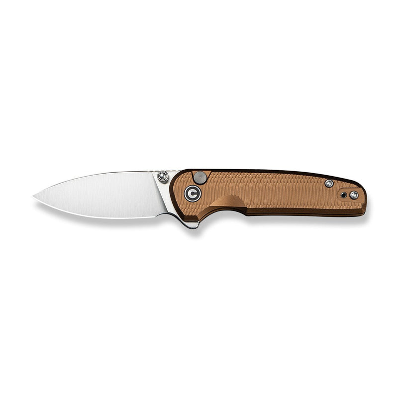 CIVIVI Mini Shakan Flipper & Thumb Stud & Button Lock Knife Ripple Patterned Coyote Brown Aluminum Handle (2.48" Satin Finished Nitro - V Blade) C20052F - 3