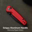 CIVIVI Mini Shakan Flipper & Thumb Stud & Button Lock Knife Ripple Patterned Red Aluminum Handle (2.48" Black Stonewashed Nitro - V Blade) C20052F - 2