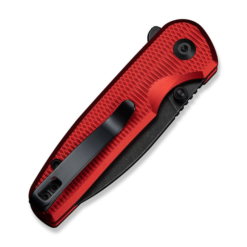 CIVIVI Mini Shakan Flipper & Thumb Stud & Button Lock Knife Ripple Patterned Red Aluminum Handle (2.48" Black Stonewashed Nitro - V Blade) C20052F - 2