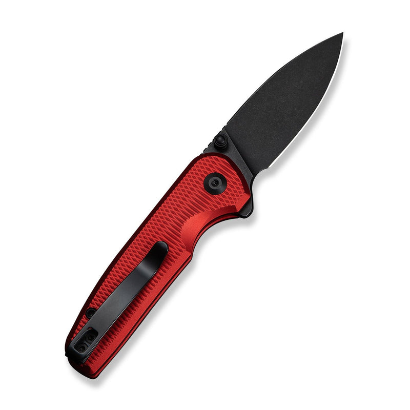 CIVIVI Mini Shakan Flipper & Thumb Stud & Button Lock Knife Ripple Patterned Red Aluminum Handle (2.48" Black Stonewashed Nitro - V Blade) C20052F - 2