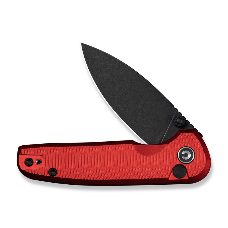 CIVIVI Mini Shakan Flipper & Thumb Stud & Button Lock Knife Ripple Patterned Red Aluminum Handle (2.48" Black Stonewashed Nitro - V Blade) C20052F - 2
