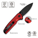 CIVIVI Mini Shakan Flipper & Thumb Stud & Button Lock Knife Ripple Patterned Red Aluminum Handle (2.48" Black Stonewashed Nitro - V Blade) C20052F - 2