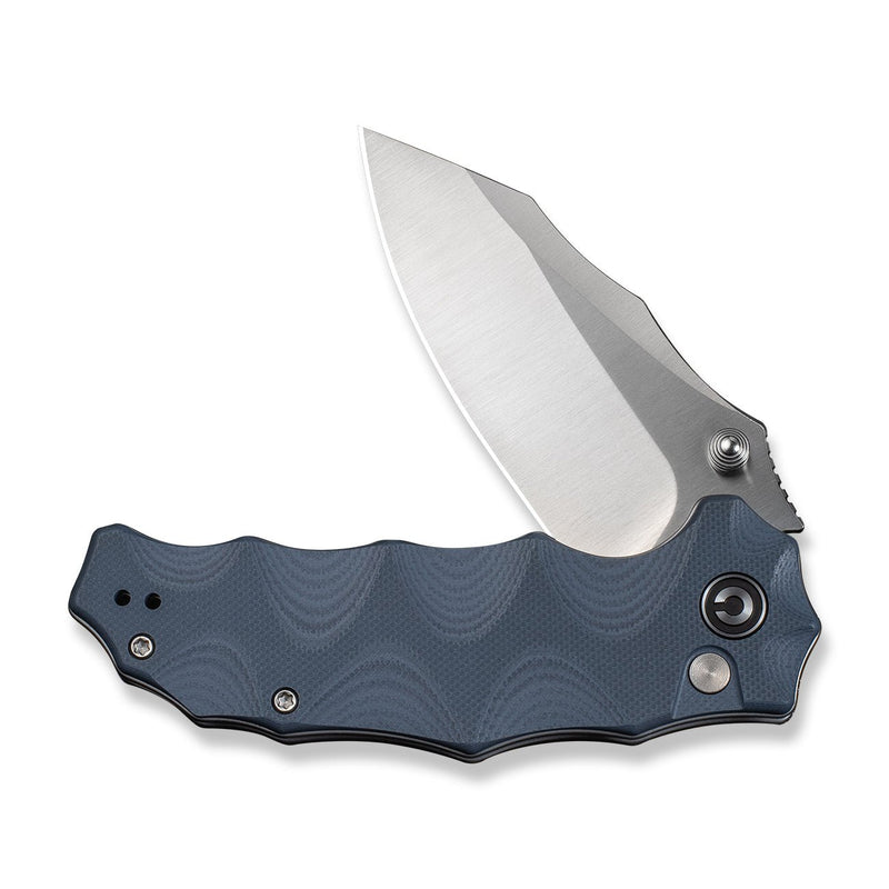 CIVIVI Natterjack Flipper & Thumb Stud & Button Lock Knife Milled Neutral Blue G10 Handle (3.19" Satin Finished 14C28N Blade) C24028 - 2