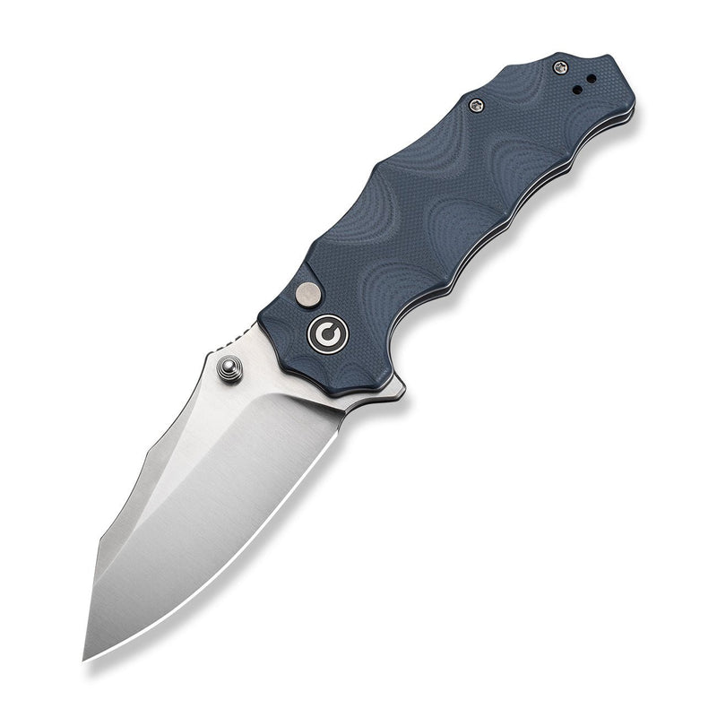 CIVIVI Natterjack Flipper & Thumb Stud & Button Lock Knife Milled Neutral Blue G10 Handle (3.19" Satin Finished 14C28N Blade) C24028 - 2