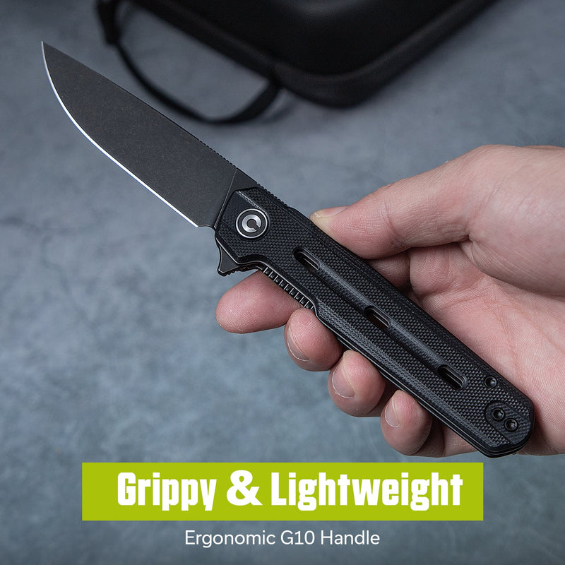 CIVIVI Navo Flipper Knife Black G10 Handle (3.25" Black Stonewashed Nitro - V Blade) C25015A - 1