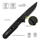 CIVIVI Navo Flipper Knife Black G10 Handle (3.25" Black Stonewashed Nitro - V Blade) C25015A - 1