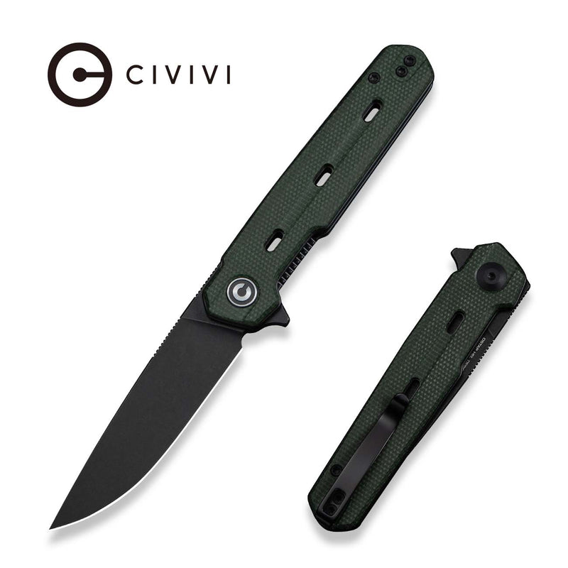 CIVIVI Navo Flipper Knife Green Canvas Micarta Handle (3.25" Black Stonewashed Nitro - V Blade) C25015A - 2