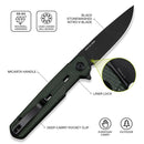 CIVIVI Navo Flipper Knife Green Canvas Micarta Handle (3.25" Black Stonewashed Nitro - V Blade) C25015A - 2