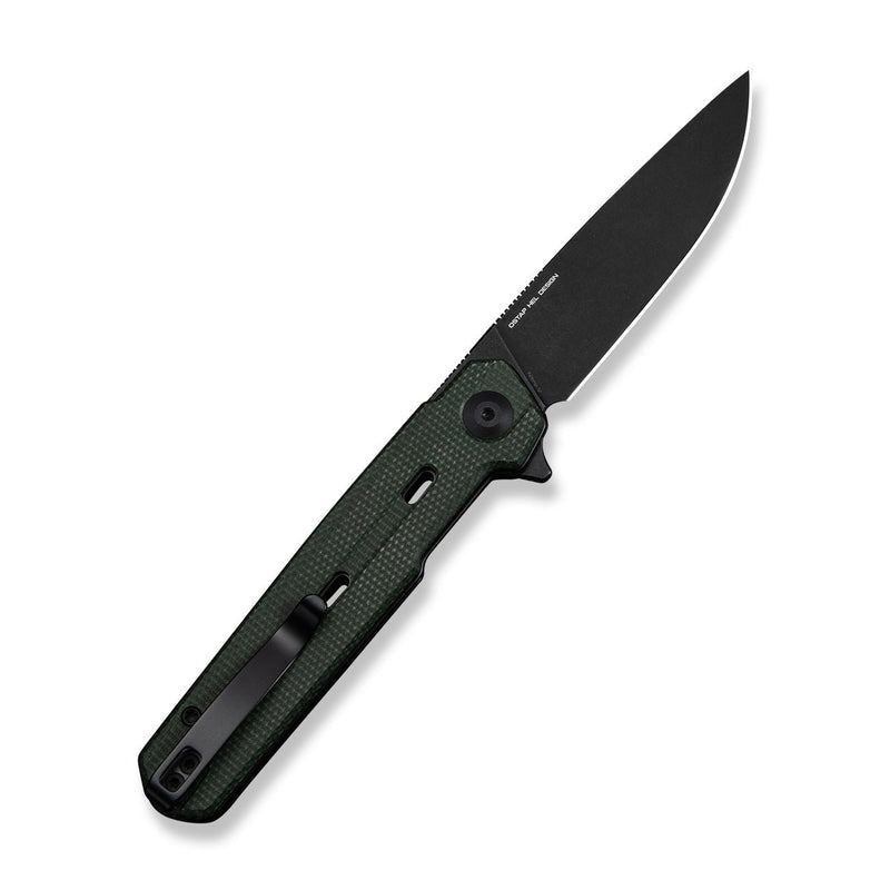 CIVIVI Navo Flipper Knife Green Canvas Micarta Handle (3.25" Black Stonewashed Nitro - V Blade) C25015A - 2