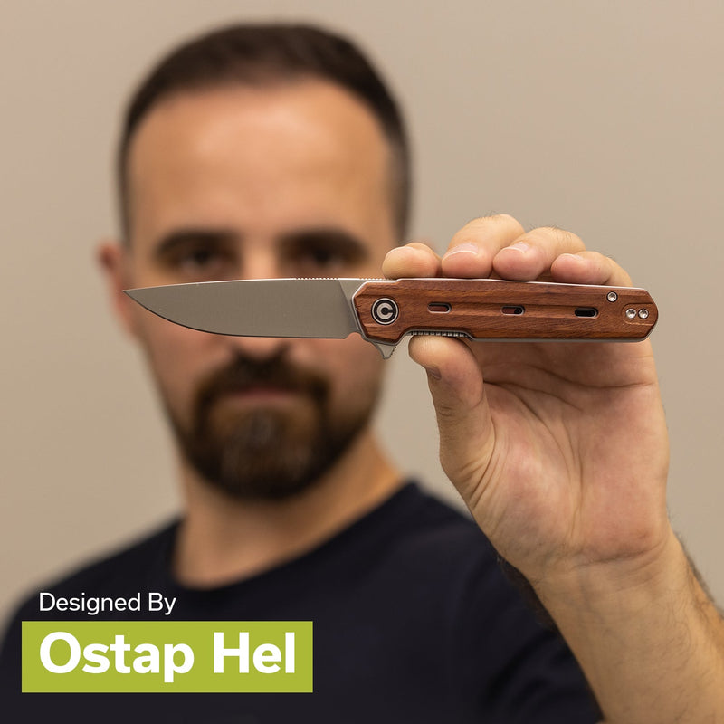 CIVIVI Navo Flipper Knife Guibourtia Wood Handle (3.25" Satin Finished Nitro - V Blade) C25015B - 1