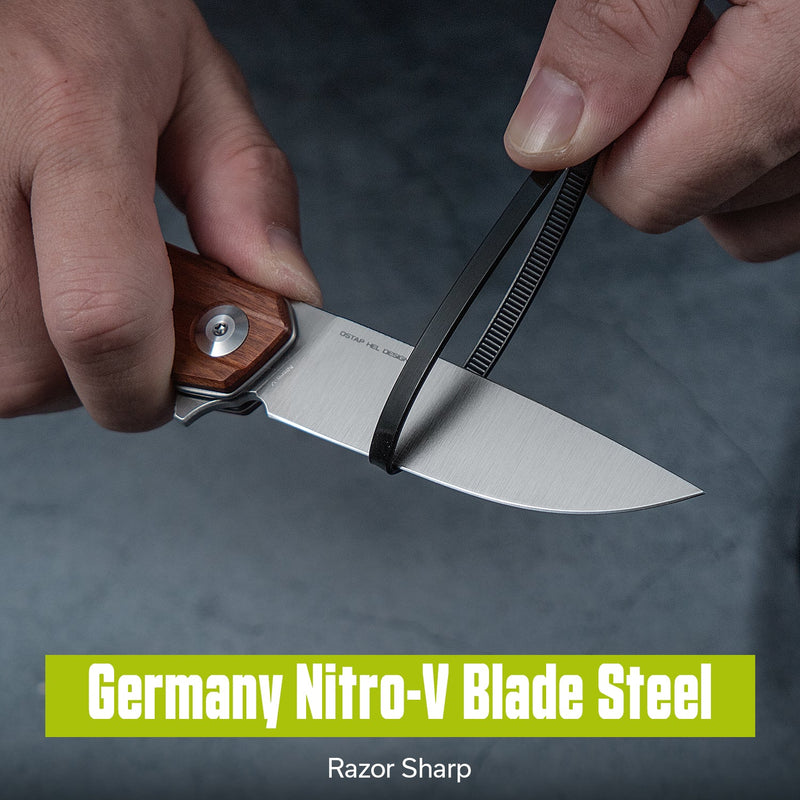 CIVIVI Navo Flipper Knife Guibourtia Wood Handle (3.25" Satin Finished Nitro - V Blade) C25015B - 1