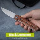 CIVIVI Navo Flipper Knife Guibourtia Wood Handle (3.25" Satin Finished Nitro - V Blade) C25015B - 1