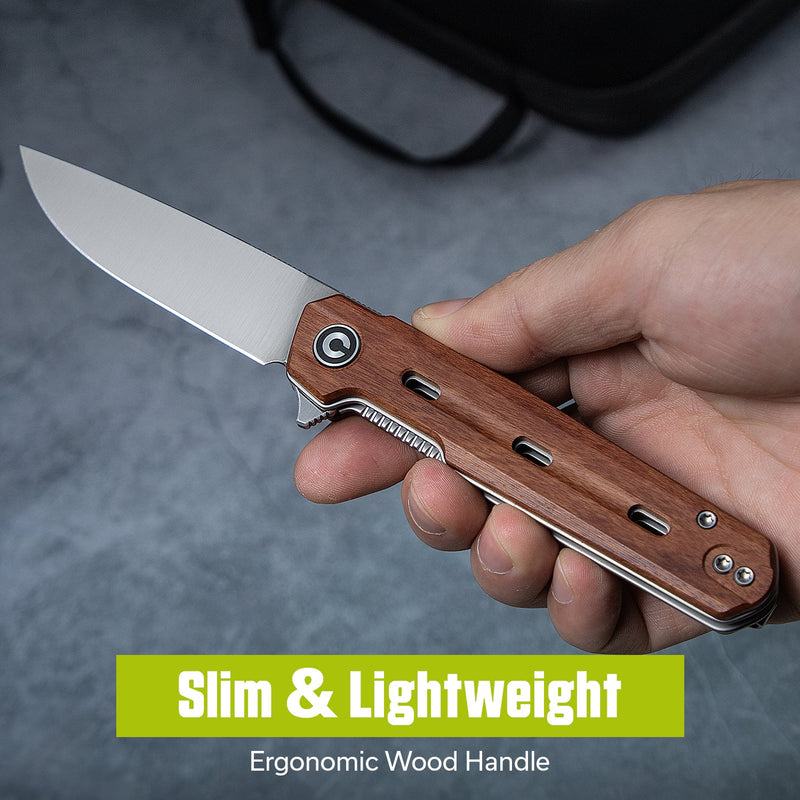 CIVIVI Navo Flipper Knife Guibourtia Wood Handle (3.25" Satin Finished Nitro - V Blade) C25015B - 1