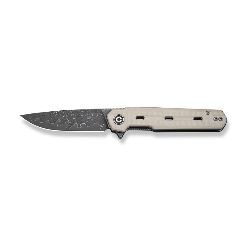 CIVIVI Navo Flipper Knife Ivory G10 Handle (3.25" Damascus Blade) C25015A - DS1