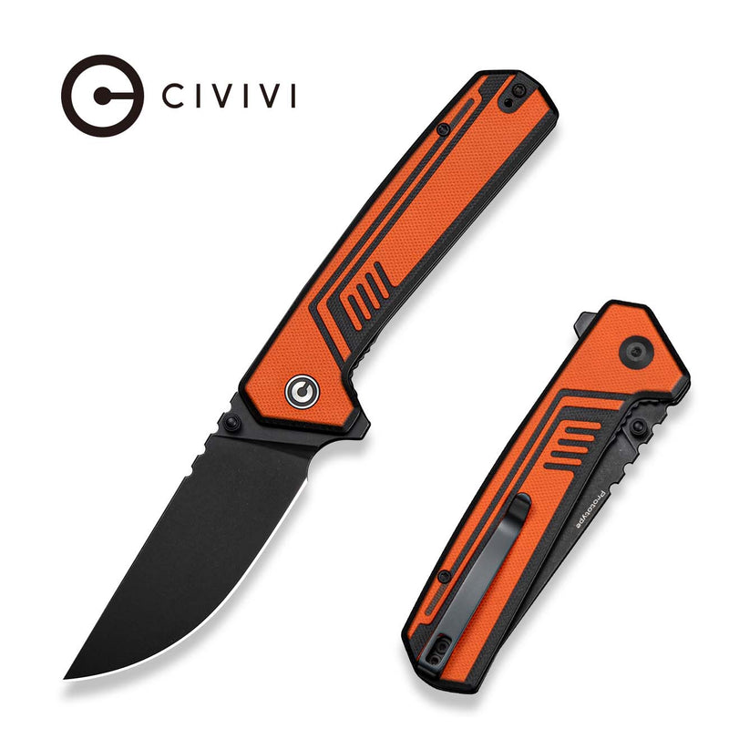 CIVIVI Neovex Flipper & Thumb Stud Knife Orange & Black G10 Handle (3.5" Black Stonewashed 14C28N Blade) C25008A Sample1