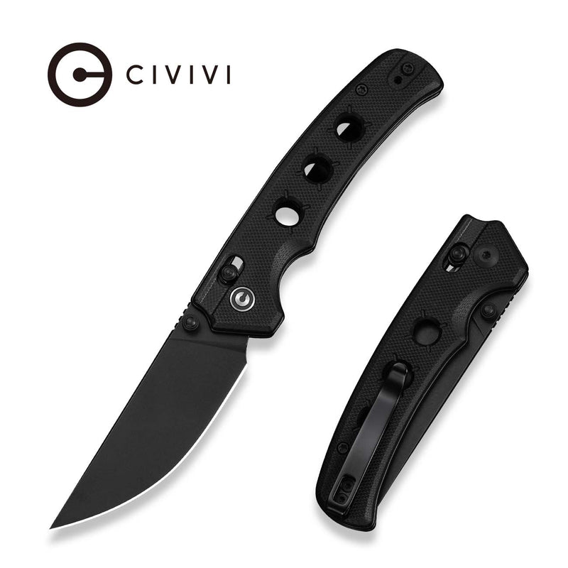 CIVIVI Noctis Thumb Stud & Crossbar Lock Knife Black G10 Handle (2.98" Black Stonewashed Nitro - V Blade) C24020C - 1